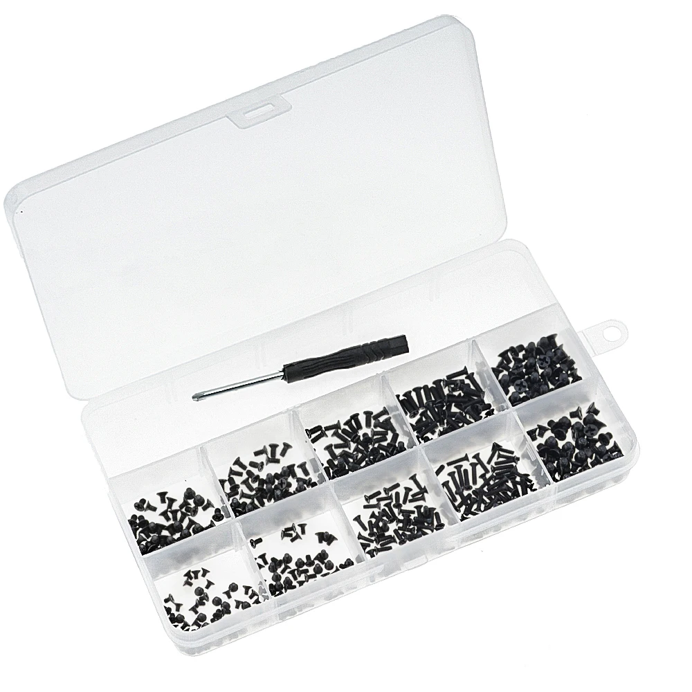 500PCS/Box M2 M2.5 M3 KM Screw Black Countersunk Flat Head Phillips Screws Set Kit for Computer Notebook Laptop