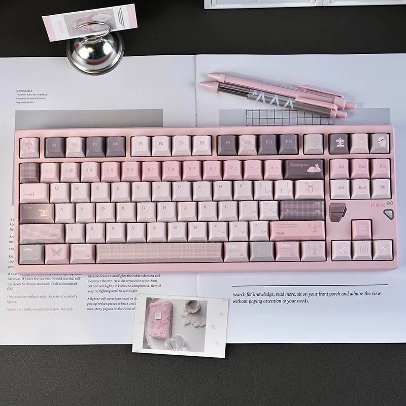 Custom Gentle World Theme High-End Keycaps, Pink Series OEM PBT Dye-Sub, DIY Unique, Mechanical Keyboard Decorative Keycaps
