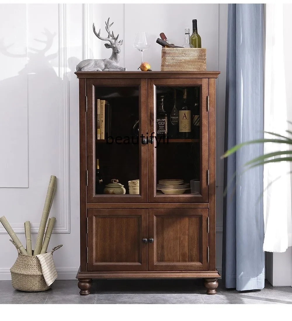 American Country Solid Wood Wine Cabinet Glass Sideboard Cabinet Simple American Small Size Short Wine Cabinet