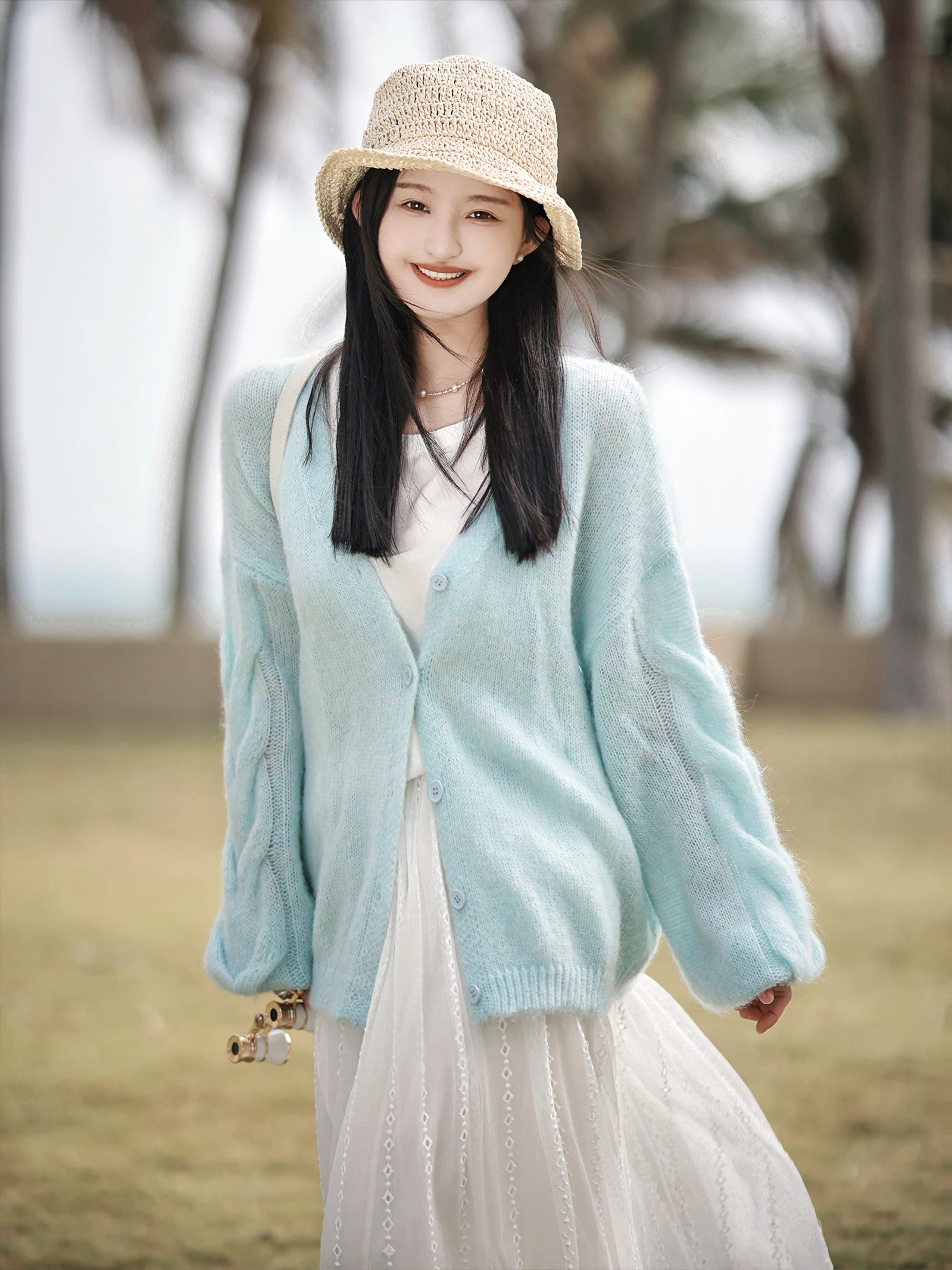 

Изысканный вязаный свитер с узором «косы», комфортный топ, кардиган с V-образным вырезом, простой повседневный стиль