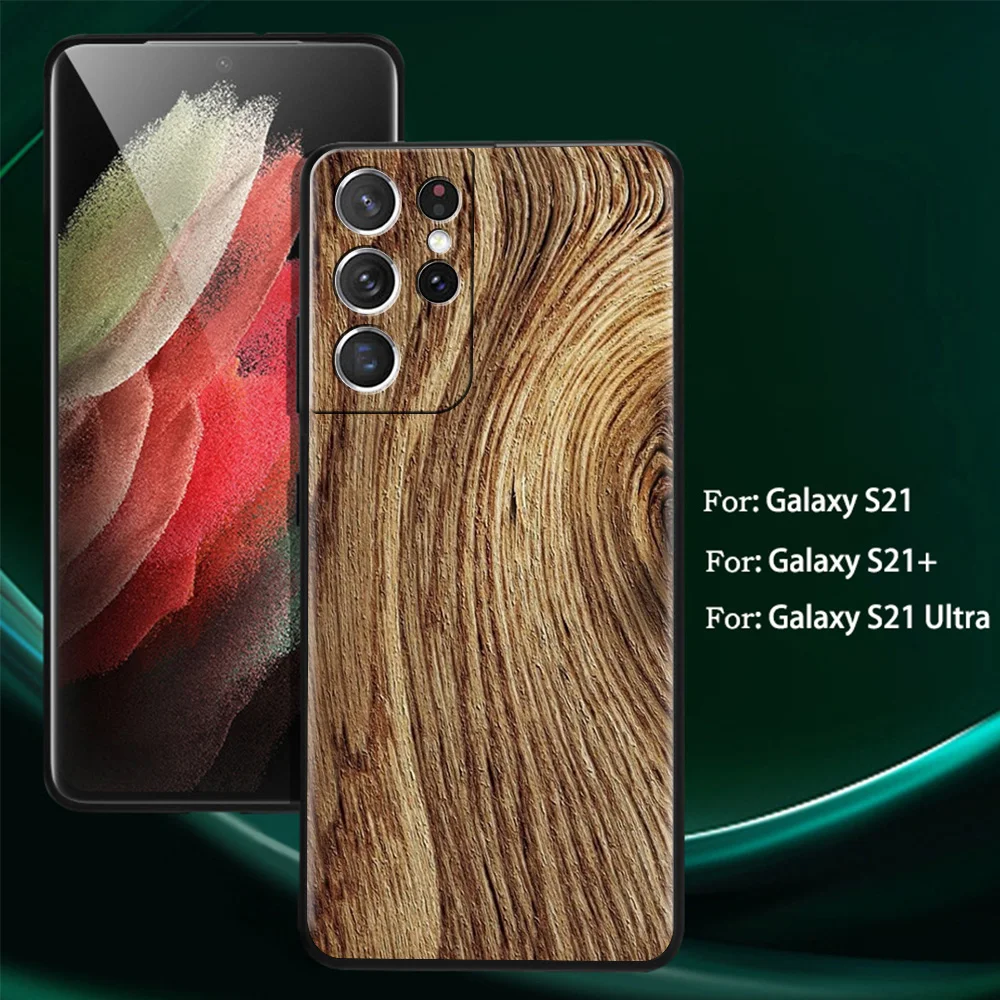 Carved Wood Case For Samsung Galaxy S24 Ultra S22 S20 FE S21 S23 Plus 5G Note 20 10 Lite Silicone Phone Cover Black Soft Cover
