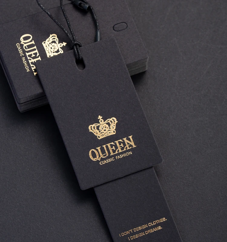 

QUEEN-Black Special Paper Hotstamp, Iron Gold Garment Hang Tags with Rope, DIY Supplies