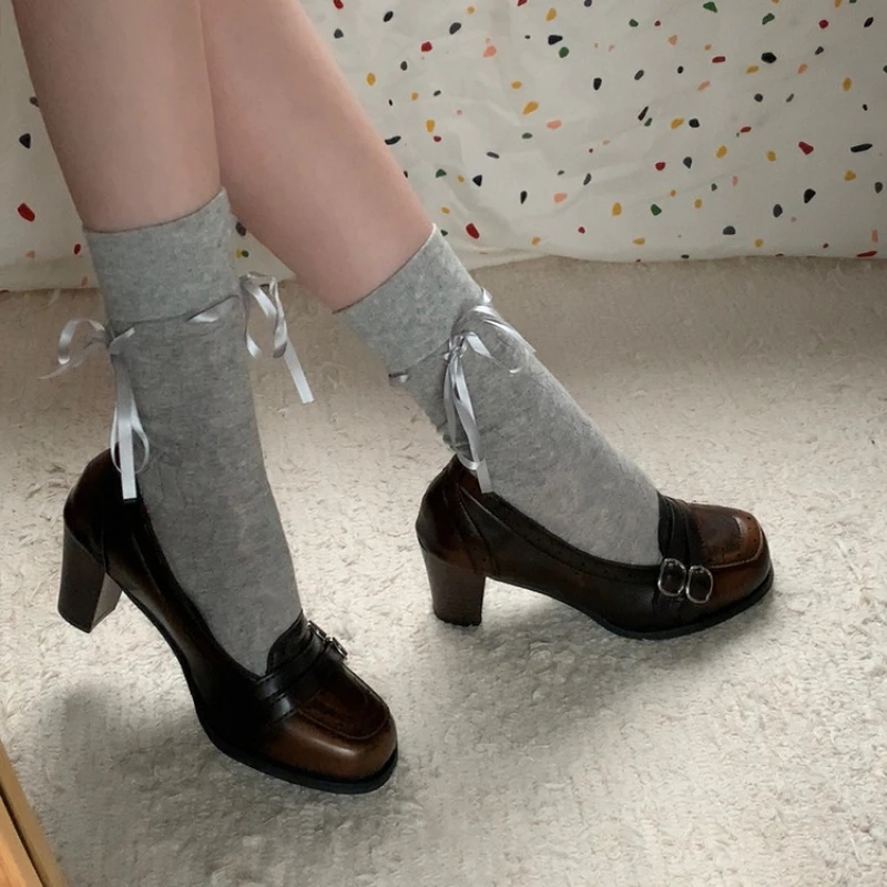 

Vintage Thick Heel Women Mary Jane Shoes Ladies Concise Belt Buckle Pumps Spring Autumn Women's Party Dress Slip On Shoes