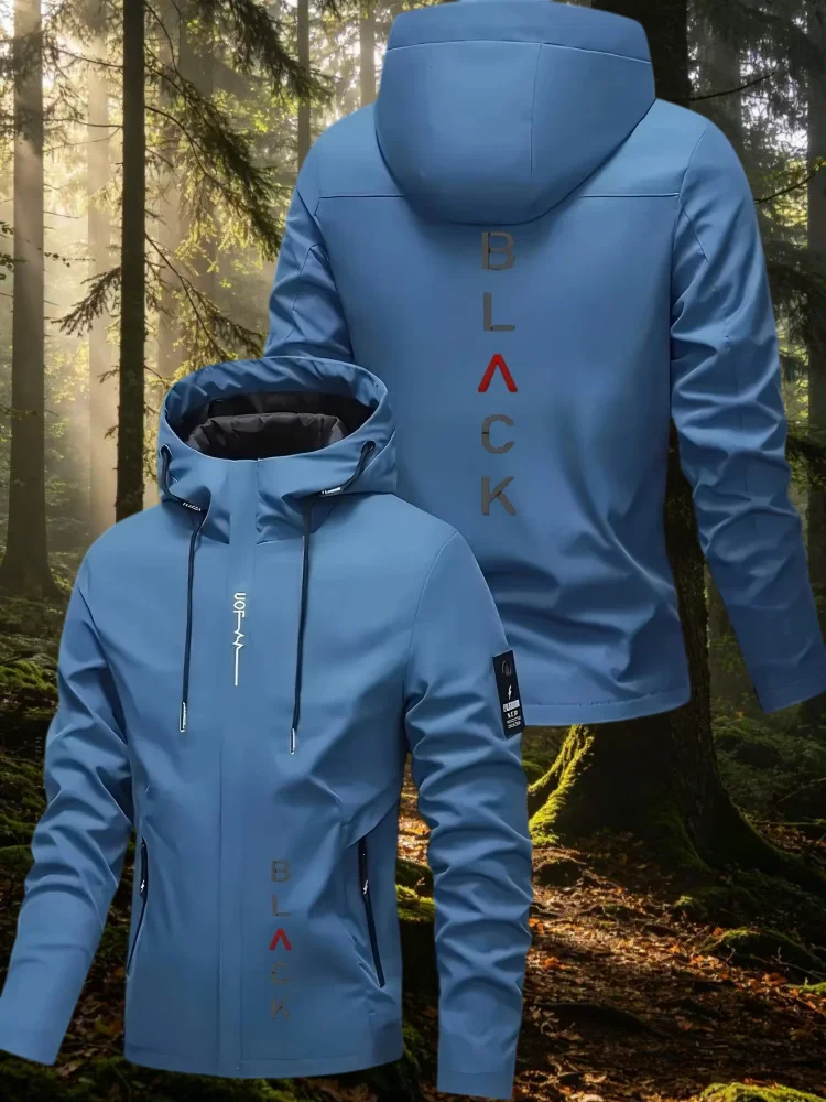 High end men' new brand printed hooded jacket autumn daily cycling windproof street walking lightweight casual fashion outerwear