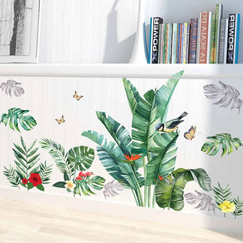 Tropical Green Plants Birds Wall Stickers Bedroom Living Room Sofa Background Home Decoration Art Mural Self Adhesive Wallpaper