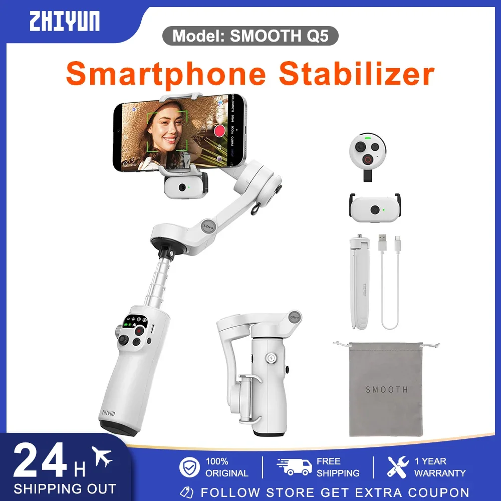 ZHIYUN Smooth Q5 Ultra Combo Handheld Gimbal 3-Axis Stabilizer with Detachable Voice Remote Control And AI Tracker for Phones