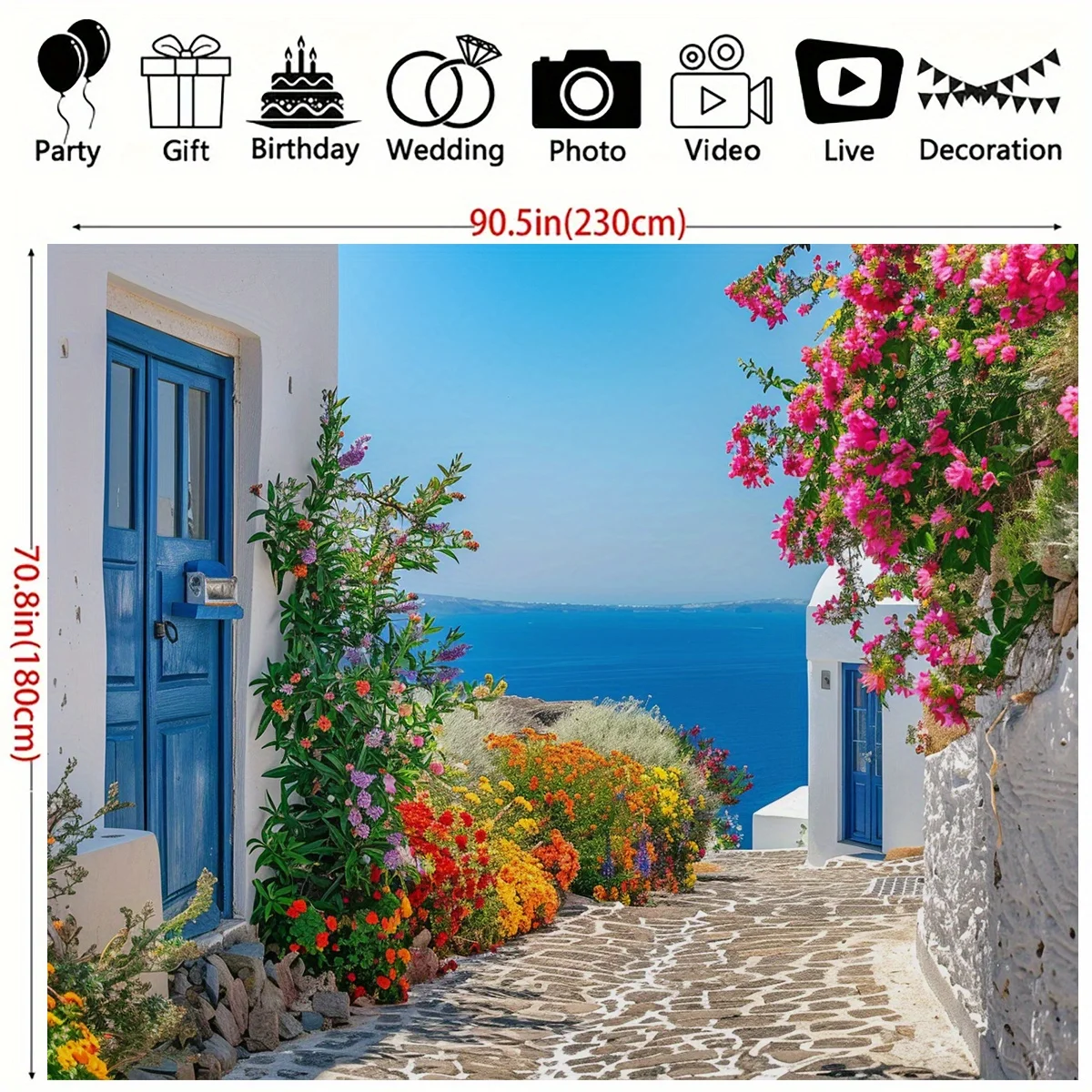 Santorini Island Background Banner - No power required, versatile for celebrations and decorations - Image 3