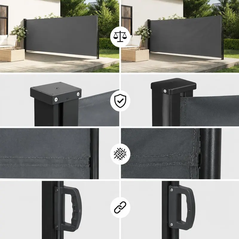 Ausziehbare Anthrazit-Seitenmarkise 180x500cm, Langlebig & Pflegeleicht, Perfekt für Zuhause/Büro