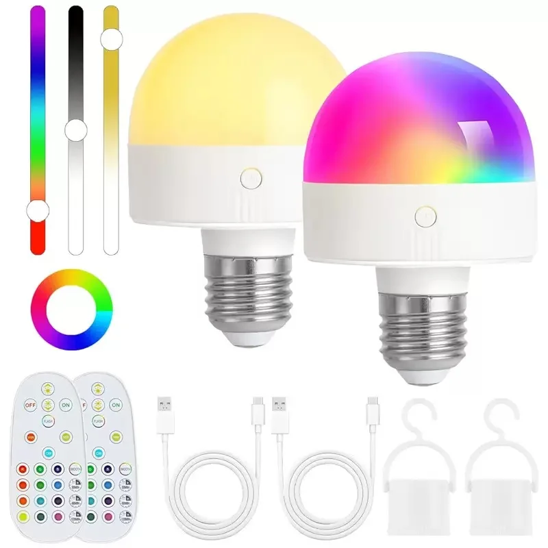 

Rechargeable Light Bulbs with Remote E27 Battery Operated Light Bulb 2200mAh, Detachable Light Bulb, 3 Color Temperatures/Timer