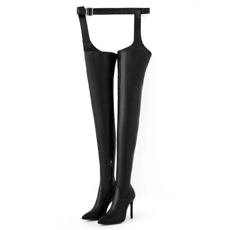 FHC Sexy Women Thigh High Crotch Boots,Over The Knee Slim Botas,Night Club Pole Dance Shoes,Pointed Toe,35-43,Black,Leopard