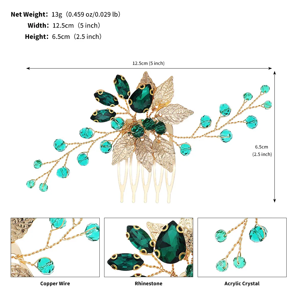 Fashion Green Hair Comb & Pin Set Rhinestone Crystal Hair Clip Headpiece Bride Wedding Jewelry Accessories Bridesmaid Gift image 6