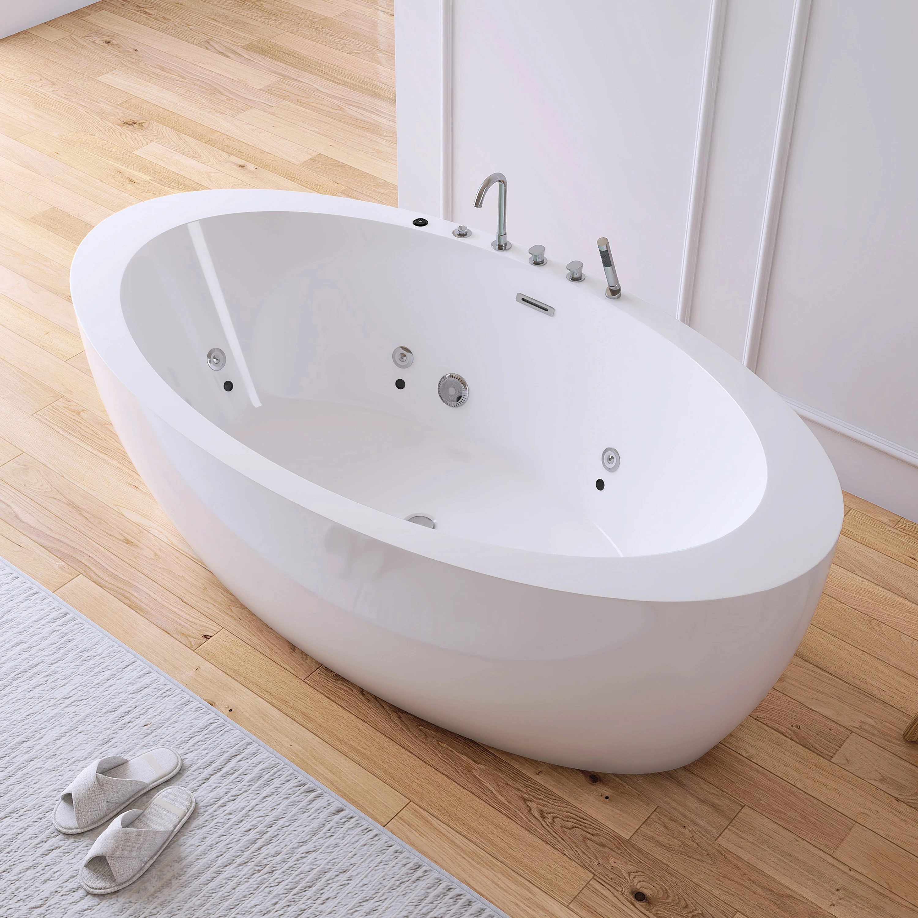 70.87" Massage Acrylic White Bathtub Whirlpool Retangle Bathroom Tub Jacuzzi