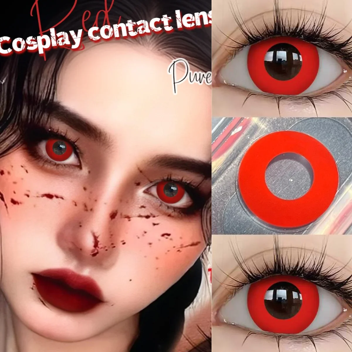Lalens Weiße Blind-Block Farbige Kontaktlinsen Halbjährliche Weiche Linsen für Anime Cosplay Schwarze Cos-Kontaktlinsen für Coser Augen-Make-up – Detail 10