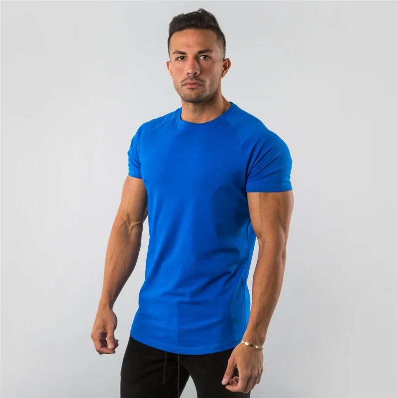 Baumwolle schlichte Tops T-Shirts Fitness Herren T-Shirt Kurzarm Muskel Jogger Bodybuilding T-Shirt männliche Sport kleidung Slim Fit Shirt
