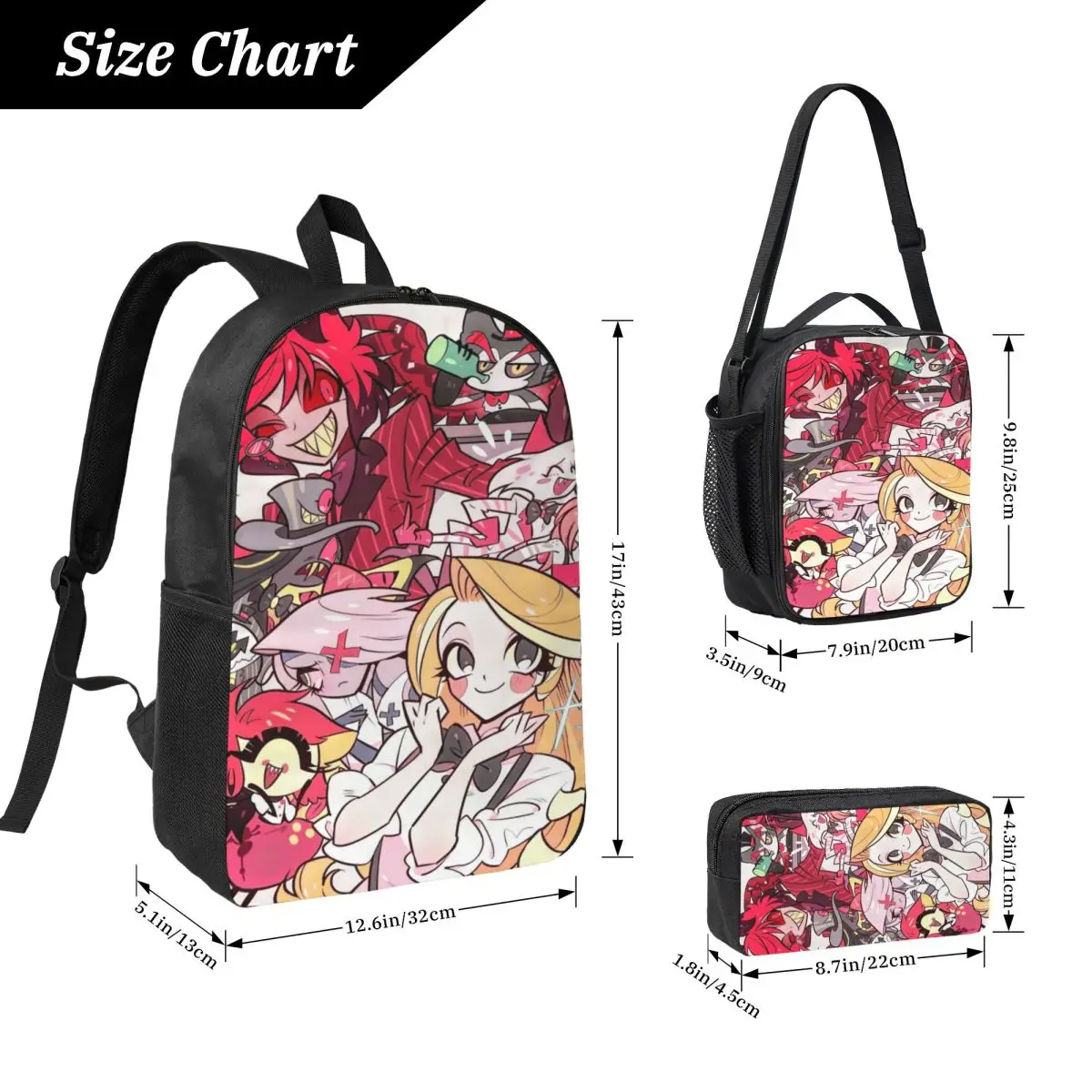 3 قطعة فندق Hazbines Alastor Vox 2 مجموعة حقائب الظهر للأطفال صناديق قلم رصاص مجموعات حقائب الكتب مع صندوق الغداء لطلاب المدارس Daypack #2