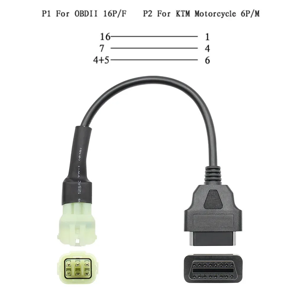 Motorcycle OBD2 Connector Cable For KTM 6PIN To 16PIN Motorcycle Cable OBD Adapter OBD 2 Extension Cable Diagnostic Tools