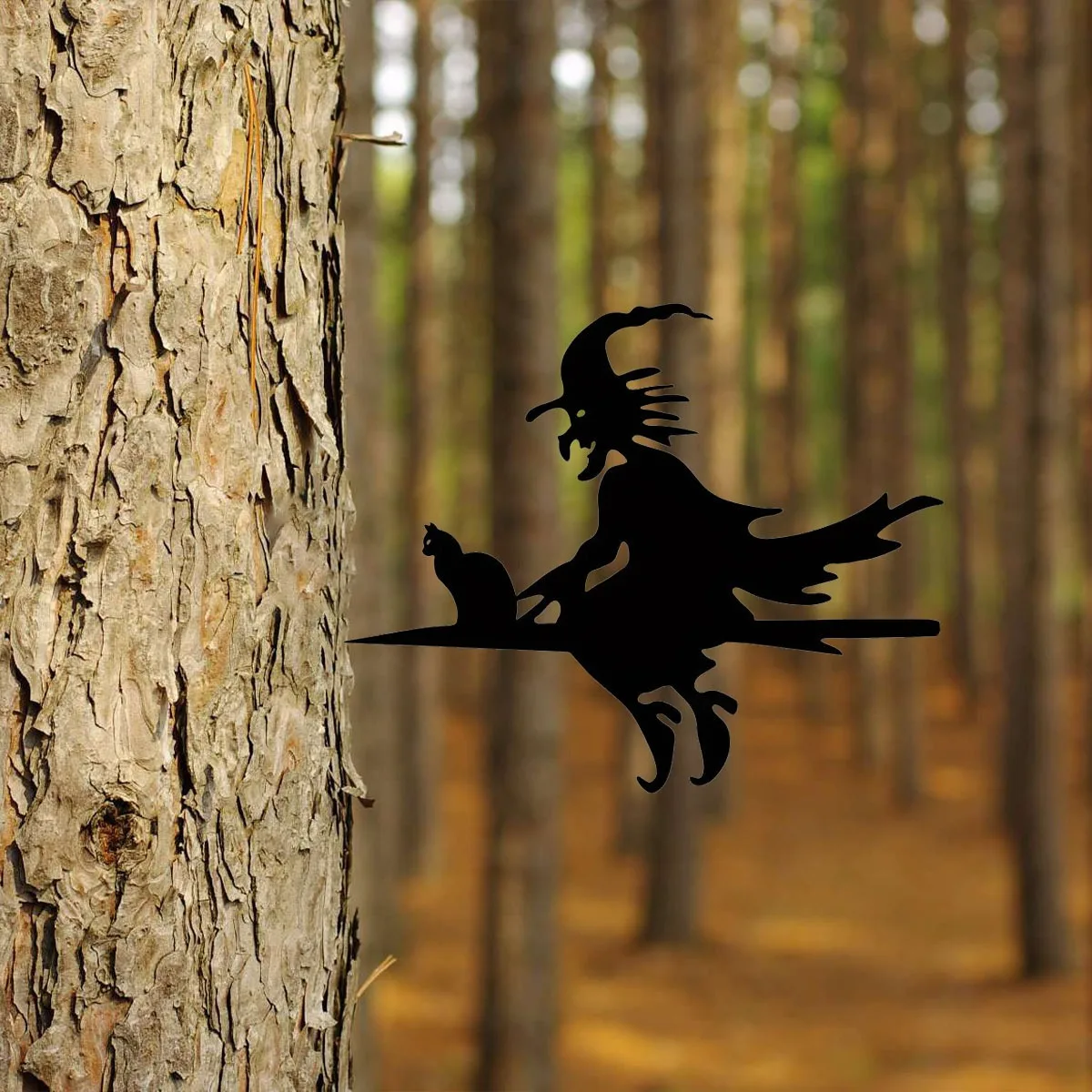 Spooky Witch & Cat Yard Stake | Gothic Steel Halloween Decor | Garden & Patio Outdoor Metal Art | Halloween & Christmas Gift