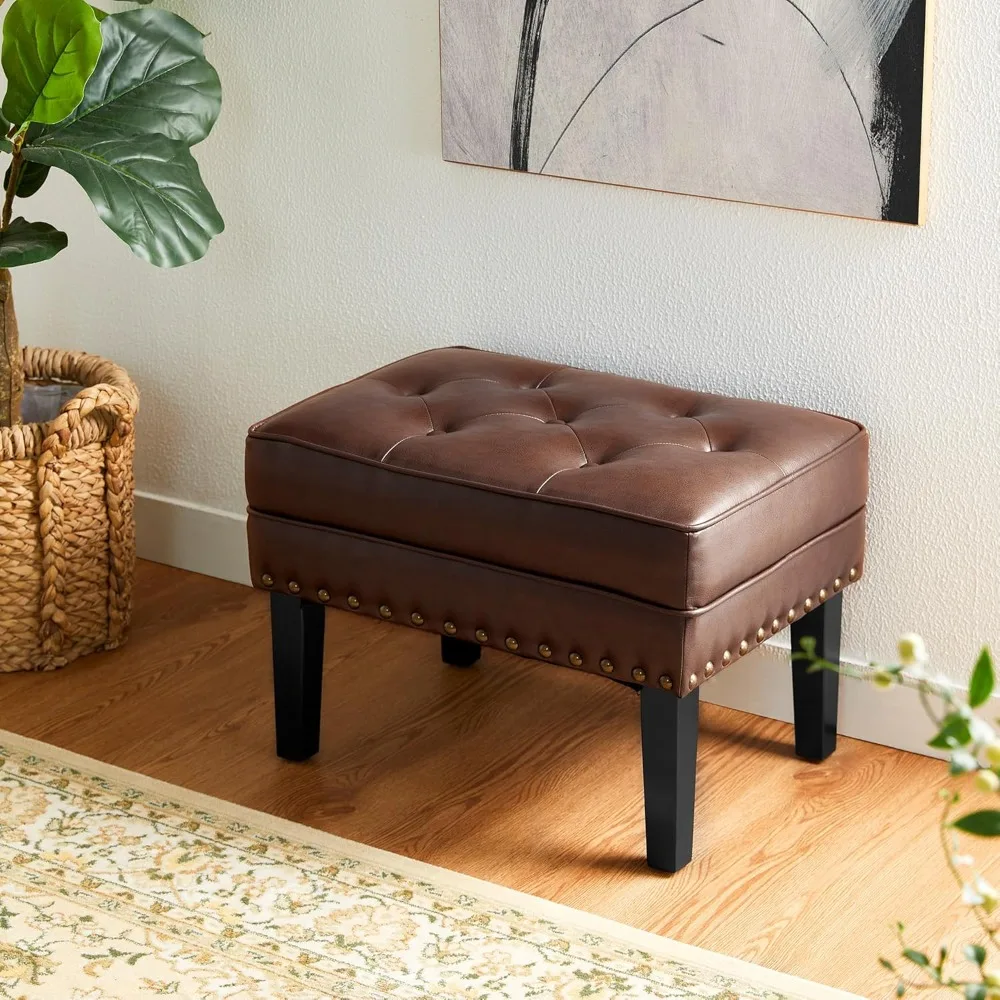 

Ottoman Stool, Mid-Century Modern PU Leather Vanity Accent Stool Chair, Versatile Functionality, Easy-to-maintain, Footstool