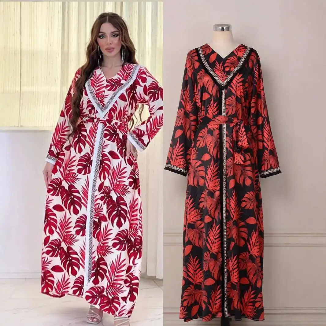 

Robe Clothing Factory Fashion Printed Color Contrasting Abaya Dubai Party Muslim Dress