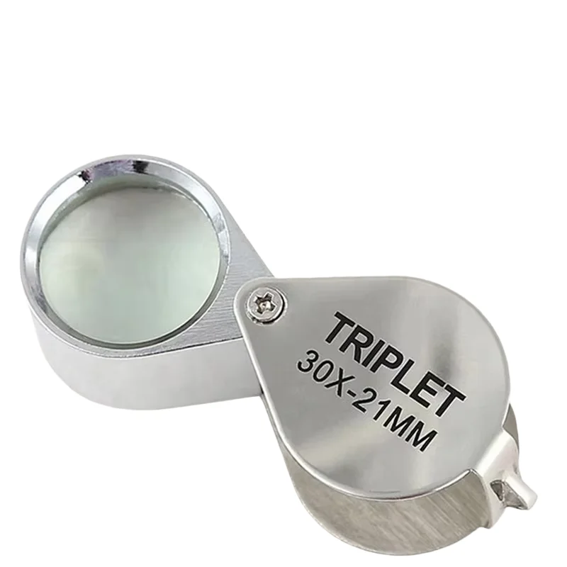 10-30X Gold Silver Folding Magnifying Glass Portable Boxed Loupe for Jewelry Identification Labels Reading Small Print Tool
