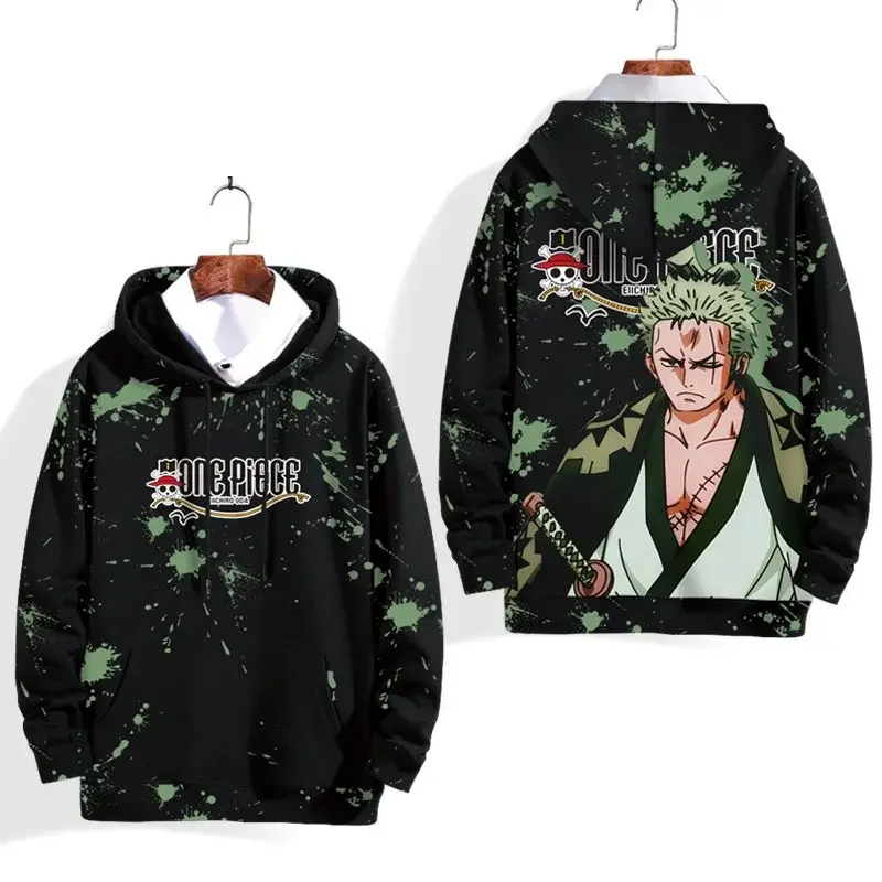 One piece Roronoa Zoro Printed Hooded Sweatshirt Jacket Color Blocked Trendy Cartoon Clothing Jacket