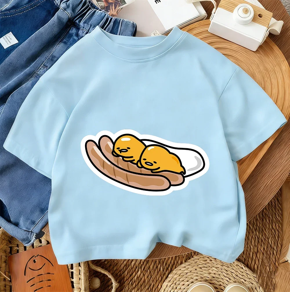 

Модная рубашка с круглым вырезом в стиле Kawaii, повседневная футболка в уличном стиле для детей, повседневная футболка Gudetama для мальчиков и девочек 3-14 лет