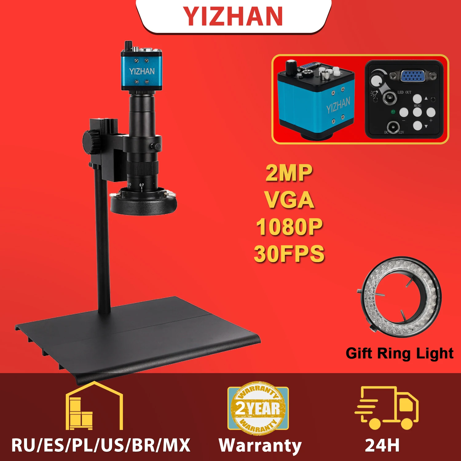 Middle Stand Metal Digital Microscope for Electronics 2MP VGA 1080P 30FPS SD Camera 180X Zoom Lens soldering PCB Phone Repair