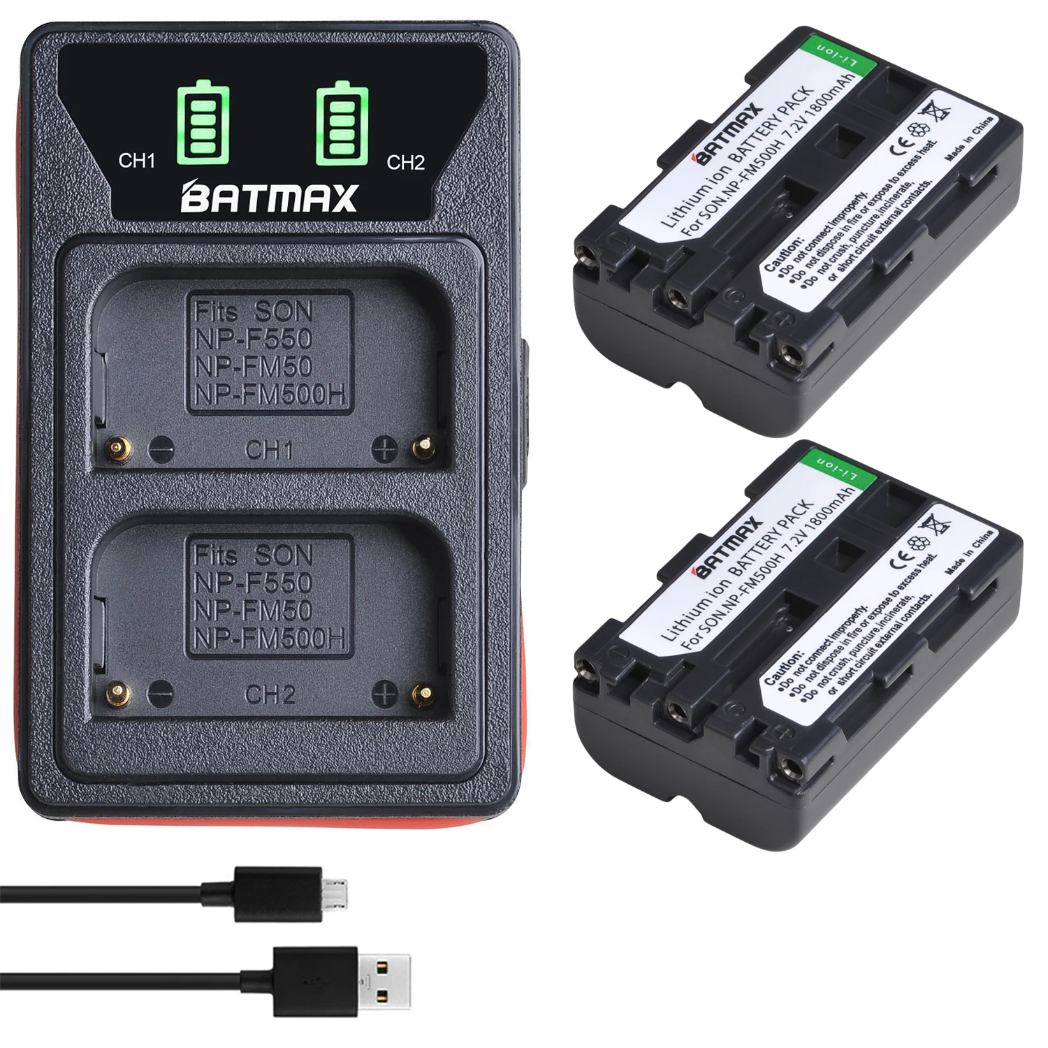 Batmax NP-FM500H FM500H Akumulator + Podwójna ładowarka LED USB z portem typu C do Sony A57 A58 A65 A77 A99 A550 A560 A580 A350 A500