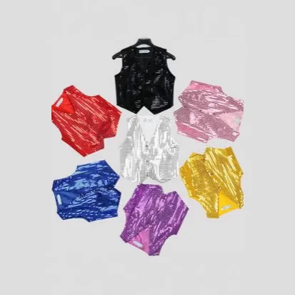 Children Shining Sequins Clothes Boys Students Christmas Stage Performance Costumes Kids Hip-hop Jazz Stage Dance Vest Waistcoat