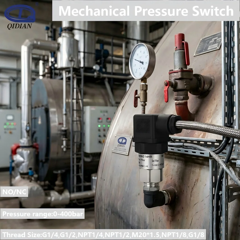 Pressure Switch NO/NC 10-100bar 0-200bar Controller Water Pump Pneumatic Oil Hydraulic Stainless Steel Type Pressure Switch