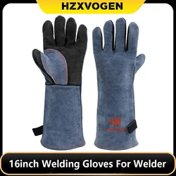 16 Inch Welding Gloves For Welder Work Gloves Thick Cow Split Leather Heat Resistant Oven BBQ Gloves For Grill Heat Insulation