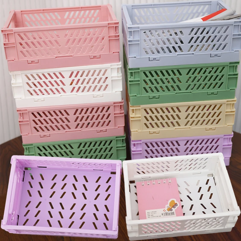1/6PCS Plastic Foldable Storage Baskets Small Things Jewelry Organizer Stackable Desktop Drawer Kitchen Folding Box Container