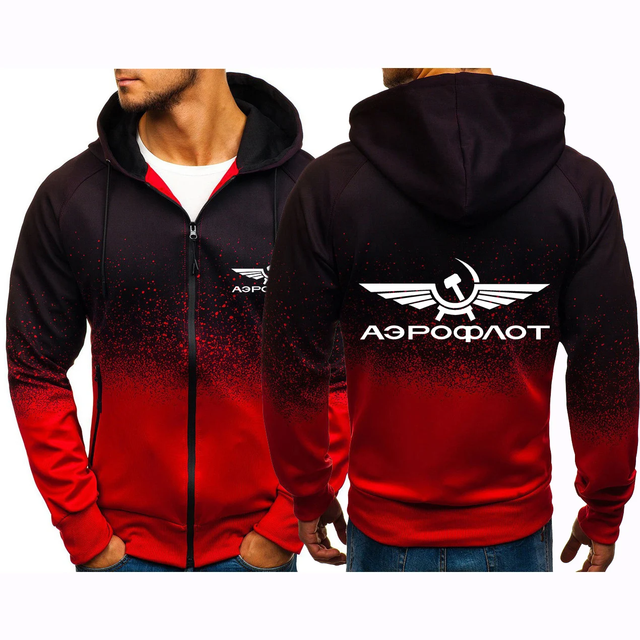 2024 Aeroflot Aviation Russe Pilote Men Spring Autumn New Jacket Printing Casual Harajuku Gradient Sweatshirt Zipper Hoodies Top