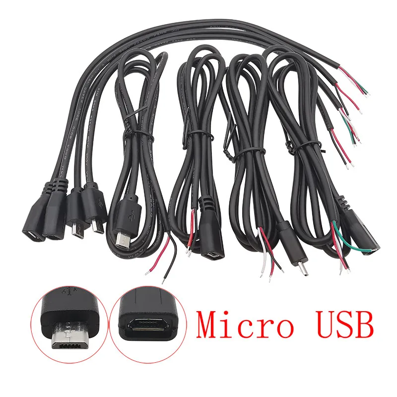 1Pcs Micro USB/Typ C/USB 2,0 EINE Männlich Weiblich Stecker Draht Stecker USB Netzteil Kabel 2/4 Pin DIY Lade Daten Verlängerung Kabel