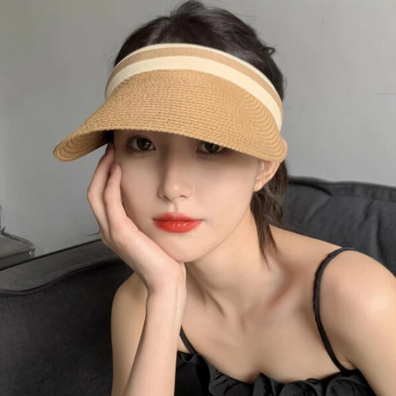 2023 Mew Hot summer sun hat with pearl adjustable big heads wide-brimmed beach hat UV protection packable sun visor hat with