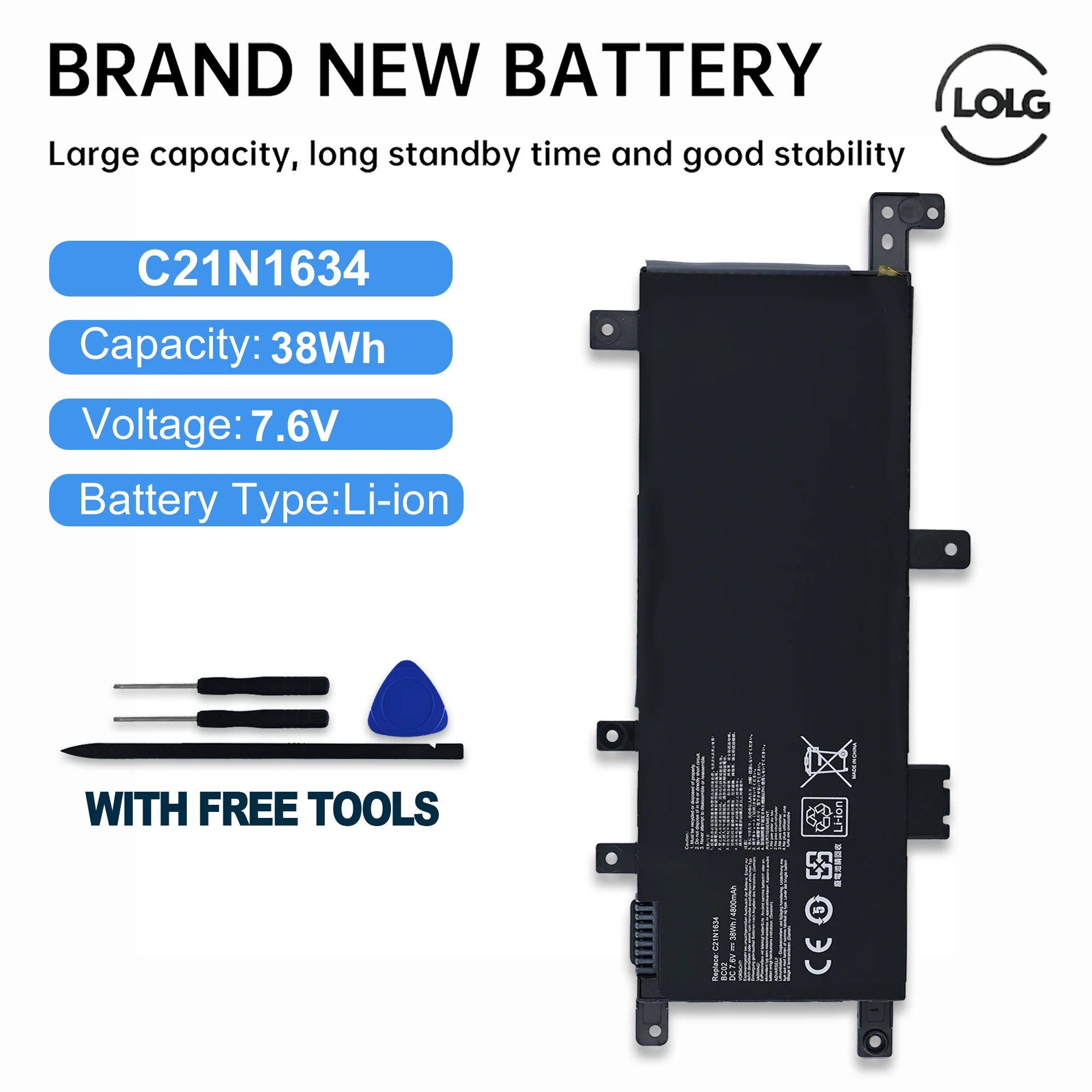

LOLG C21N1634 0B200-02550000 Tablet Battery for Asus Vivobook R542UR V587U R542U R542UR-GQ378T X580B X542U FL5900U FL5900L Serie