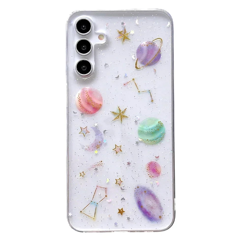 

Starry Sky Glitter Anti-Yellowing Clear TPU Case For Samsung S24 Ultra S23 Plus A15 A55 A54 A35 A34 A25 A23 A14 -Slim Shockproof