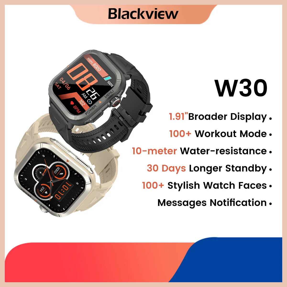 Blackview W30 Waterproof Smart Watch New Version Men Women Health and Fitness Tracking Watch, Bluetooth Calling For ISO Android