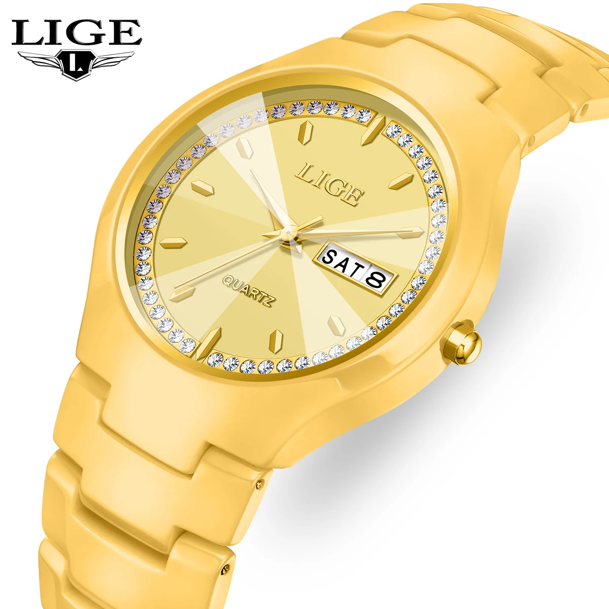 

LIGE Роскошные золотые женские часы Водонепроницаемые модные кварцевые женские наручные часы Дата Неделя Полностью керамические женские часы Relojs + коробка