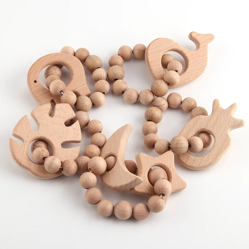 New Baby Products Eco-Friendly Beech Bead Bracelet Set Organic Wood Animal Toy DIY Jewelry Making Handmade Accessories