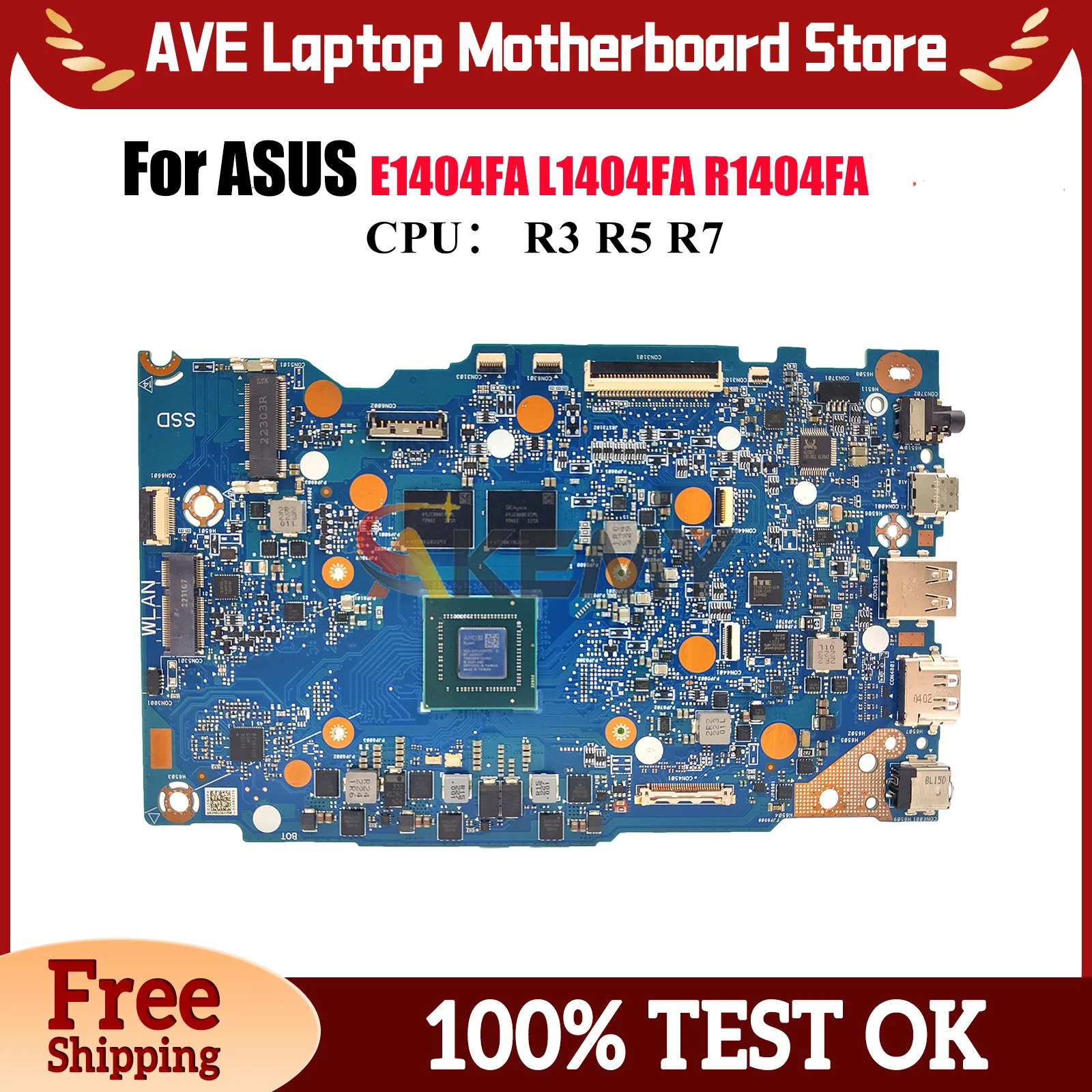 

E1404FA Laptop Motherboard For ASUS EeeBook E14 R1404FA L1404FA E1404F E1404FA Mainboard W/ R3 R5 R7 CPU 100% tests OK fast ship