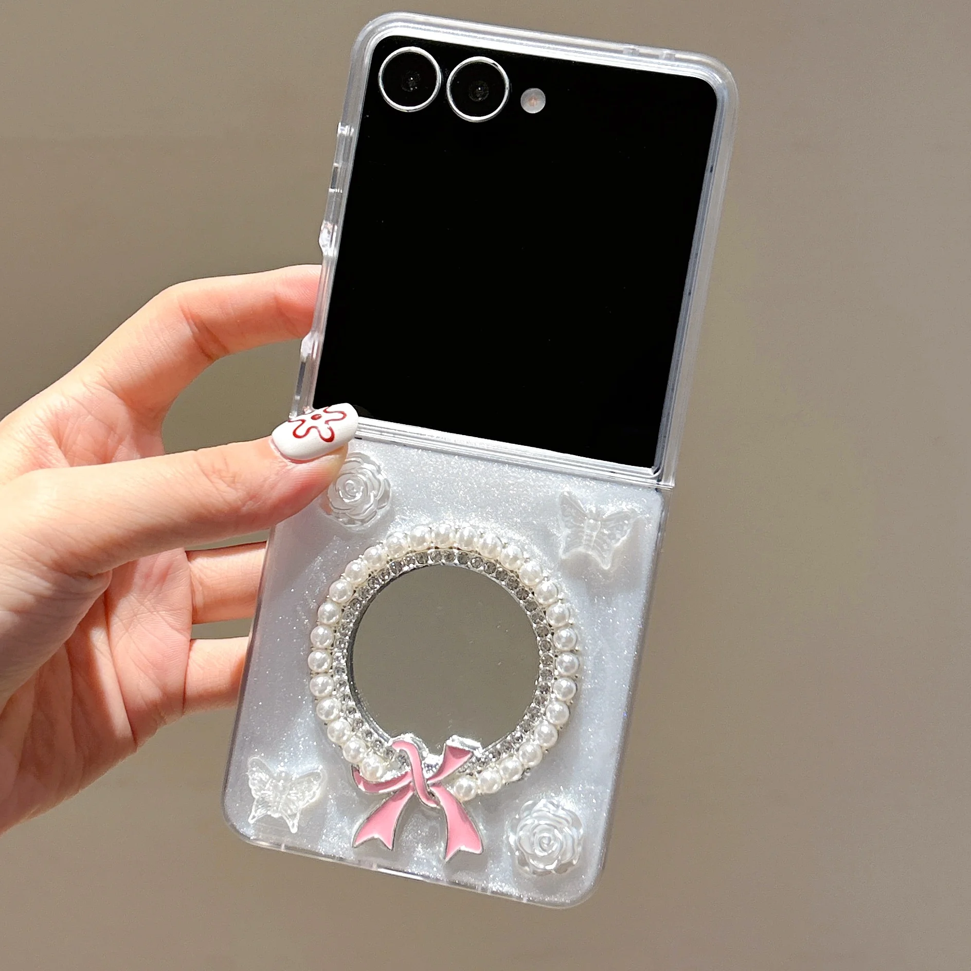 

Роскошный жемчужный клей-чехол для Samsung Z Flip 7, зеркальный чехол для макияжа, чехол для Samsung Galaxy ZFlip6 zflip5 4, жесткий чехол для телефона