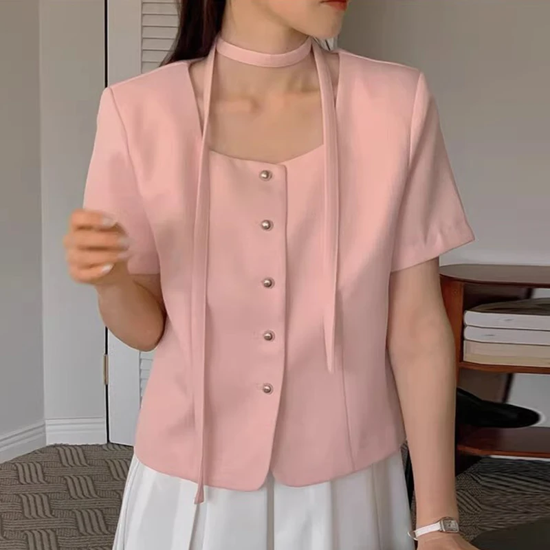 

Loose Fit Metal Button ort Coat Women's Summer New Sle Small Fraance Wind Hanging Ne Strap Thiened Outerwear