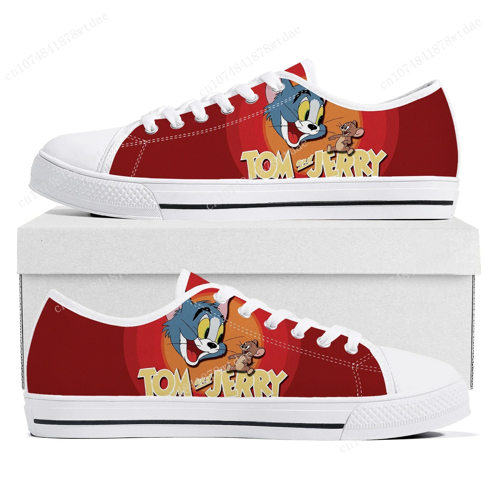 Blue Cat And Brown Mouse Low Top Sneakers Women Mens Teenager T-Tom J-Jerry High Quality Canvas Sneaker Couple Custom Made Shoes