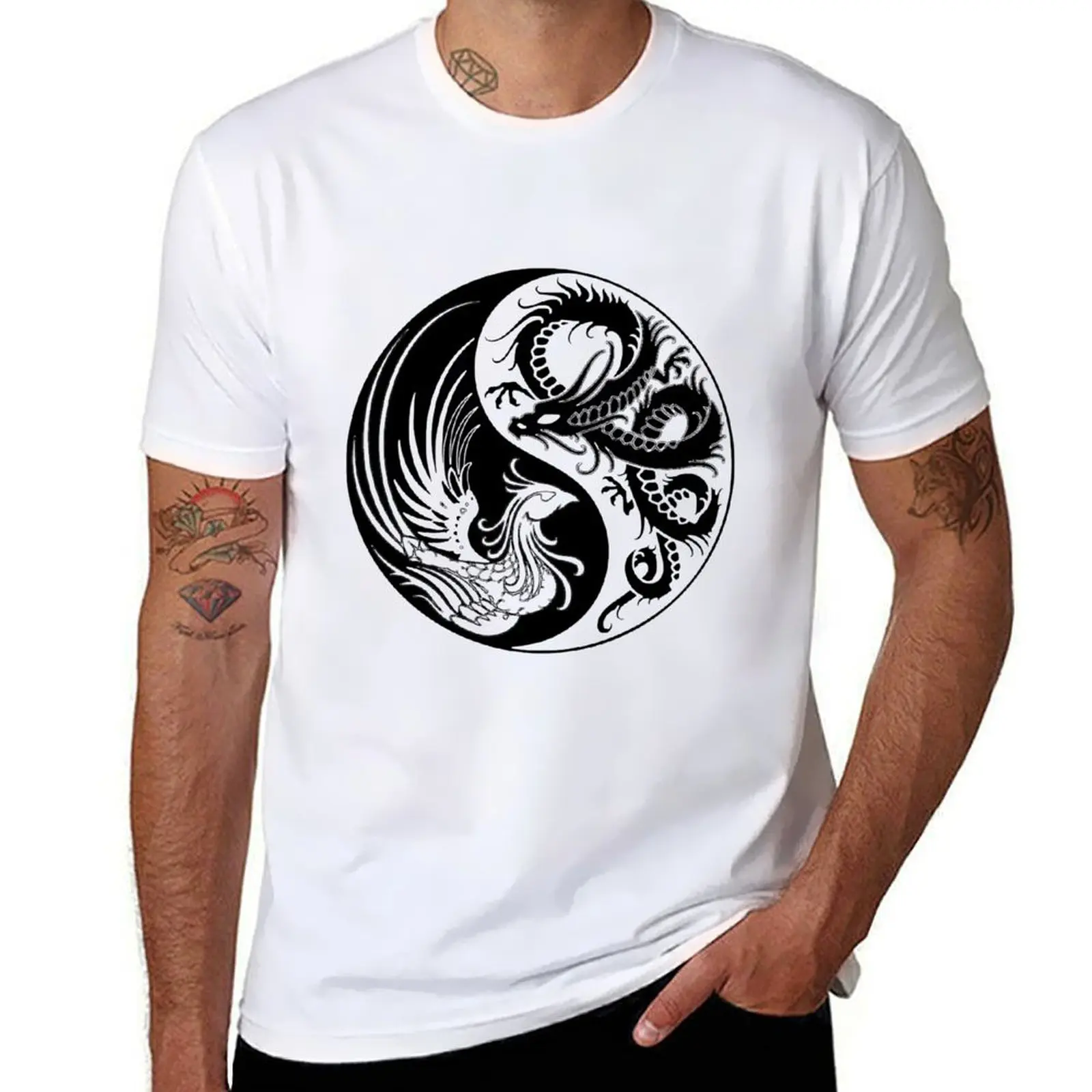 

Футболка Dragon Phoenix ying yang, мужские хлопковые мягкие футболки, мужские футболки с рисунком, футболка