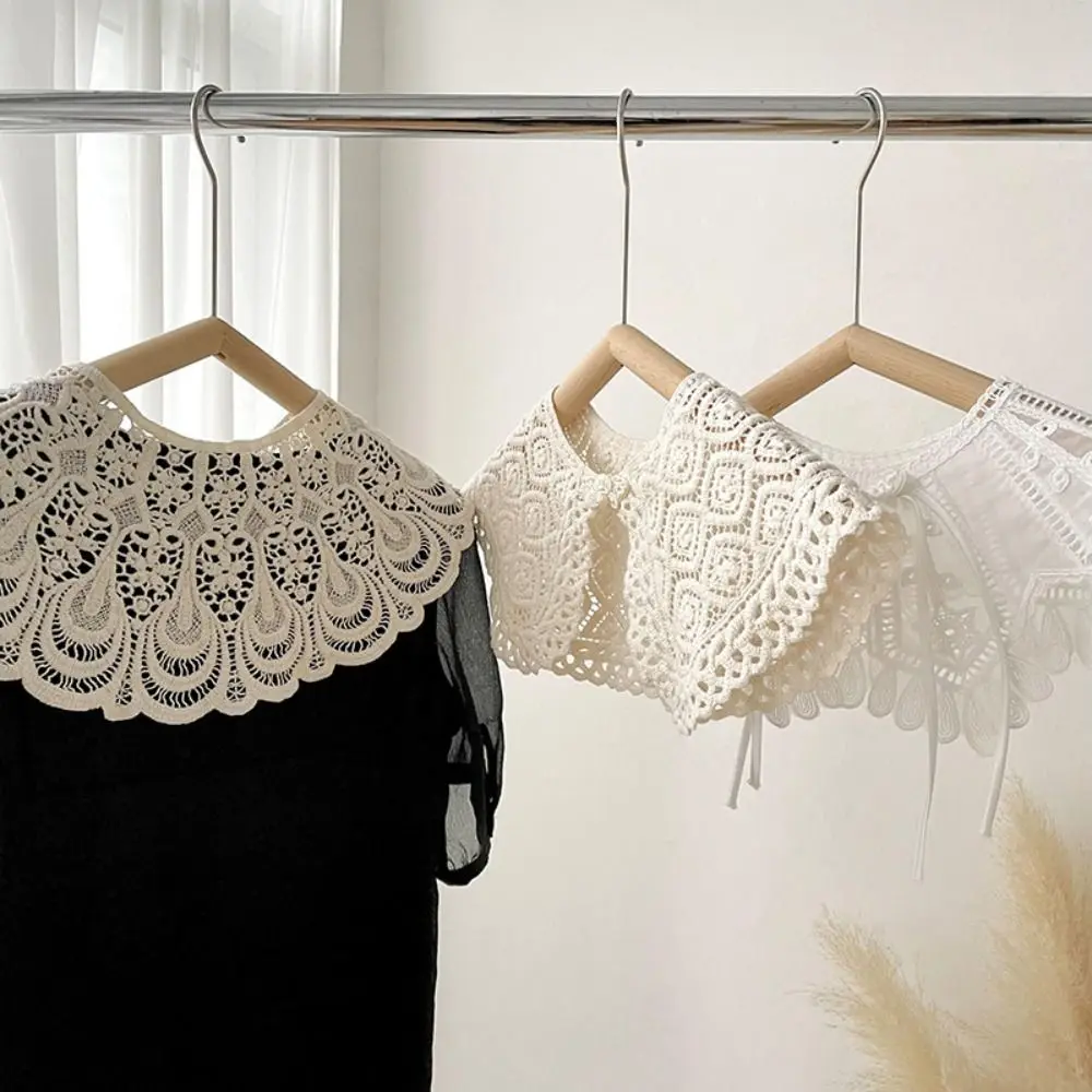 All-match Cape Lace Fake Collar Hollow Out Cloak Blouse Shoulders Fake Collar Korean Style Wraps Crochet Flower Scarves Female