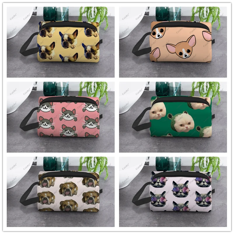 animals cute dog funny cat head Cosmetic bag women\'s fashionable large-capacity skin care cosmetic box beauty storage toiletry