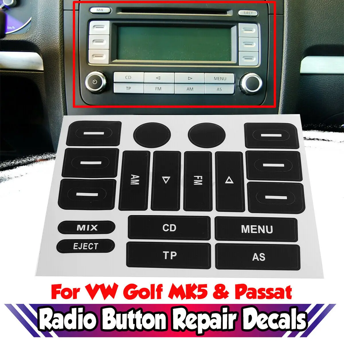 Radio Button Repair Sticker Decals Car FM Radio Button Repair Decals Stickers New For Golf MK5 & For Passat Car Accessories