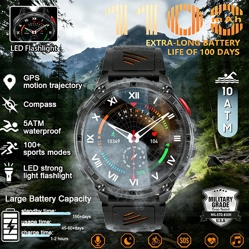 

T-Rex3 Ultra 1100mAh Battery Smart Watch Compass HD Call IP68 Waterproof Heart Rate Sports Smartwatch Men For Android iOS 2026