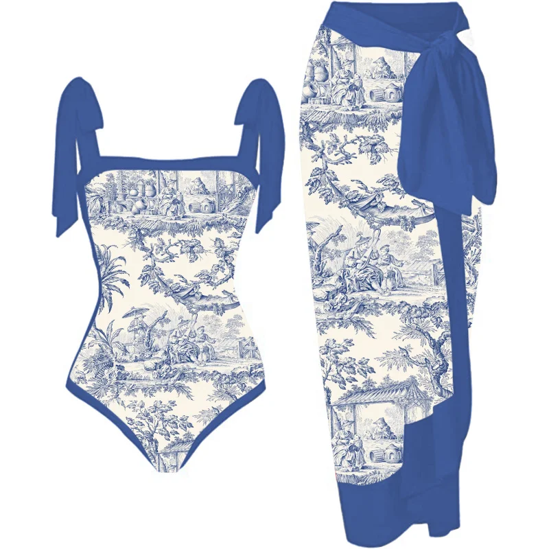 

Siamese Conservative Covering Belly Thin Vacation Beach Hot Spring Bathing Suit French Retro One-Piece Bikini